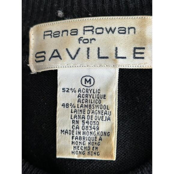 Rena Rowan for Saville Sweater Size M Black Lambswool Blend Long Sleeve Crewneck - Picture 6 of 10